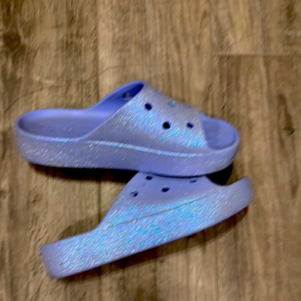 Sparkly Blue CROCS Slide Sandals